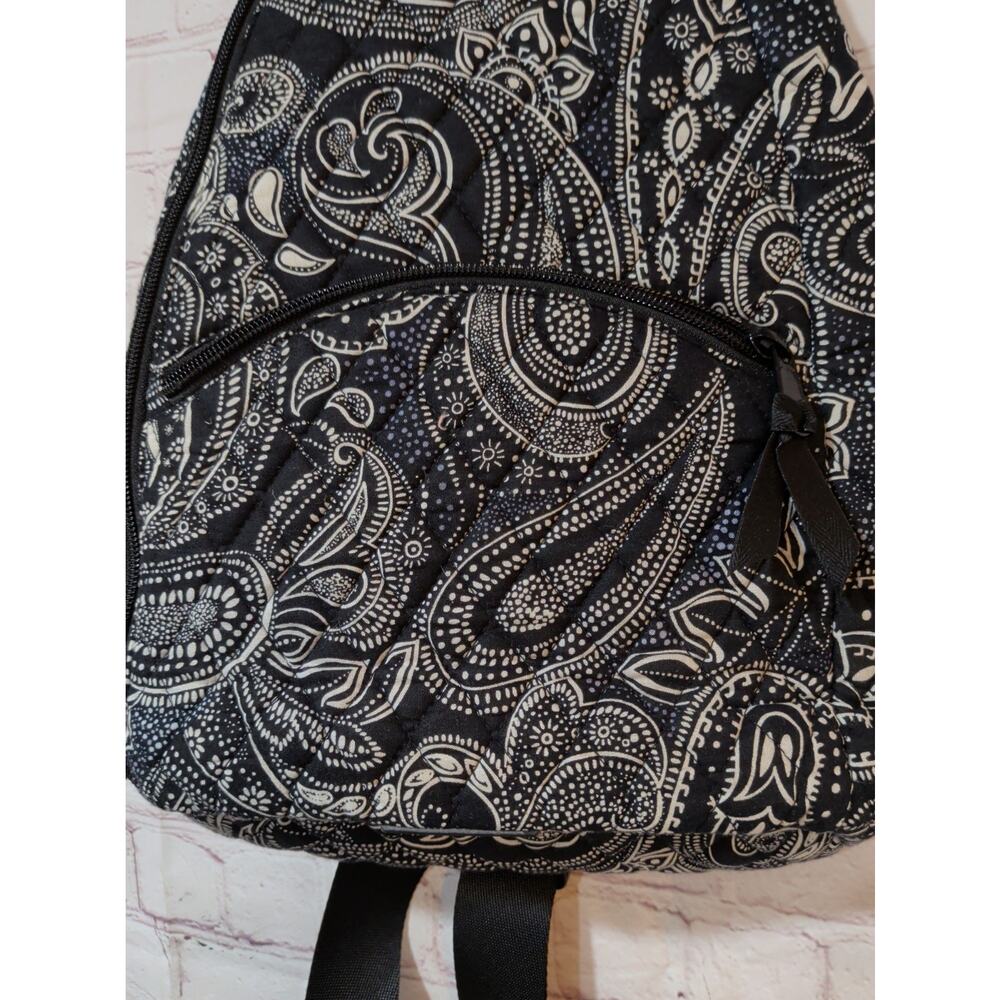 Vera Bradley Essential Sling Backpack Stellar Paisley Black White Quilted - Picture 2 of 12